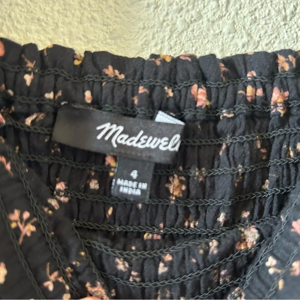 Madewell Women’s Peasant Smock Blouse Sz 4 Black Dixie Floral Print Cottage Core